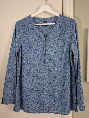 EUC Liberty Fabric Floral Popover Blouse with Roll-up Sleeves, S